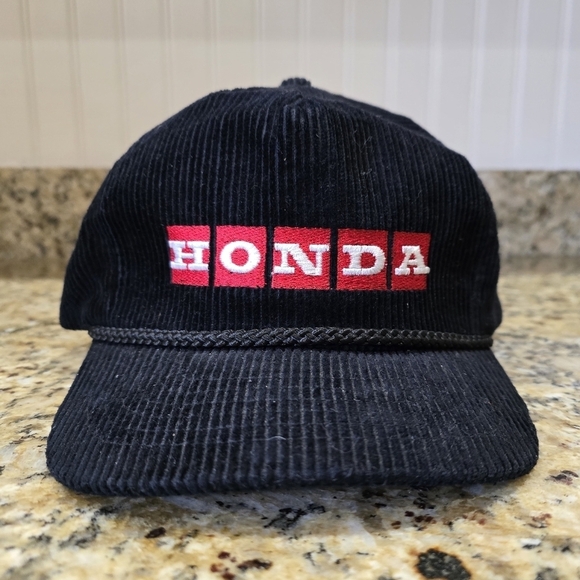 Vintage Corduroy Honda SnapBack Hat RARE 70s Black Rope AMA Pro Script Logo Cap - Picture 1 of 6